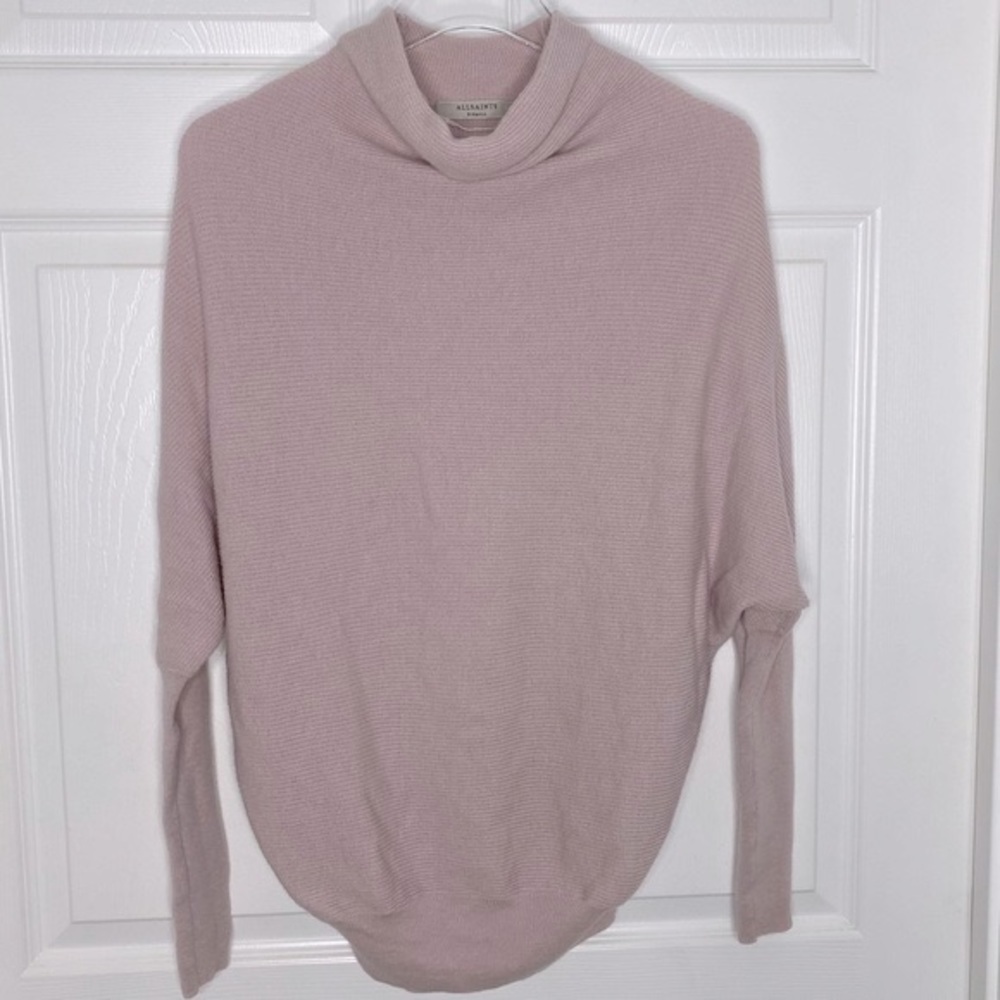 All Saints Pashmina Pink Mock Neck Cashmere Wool Blend Sweater